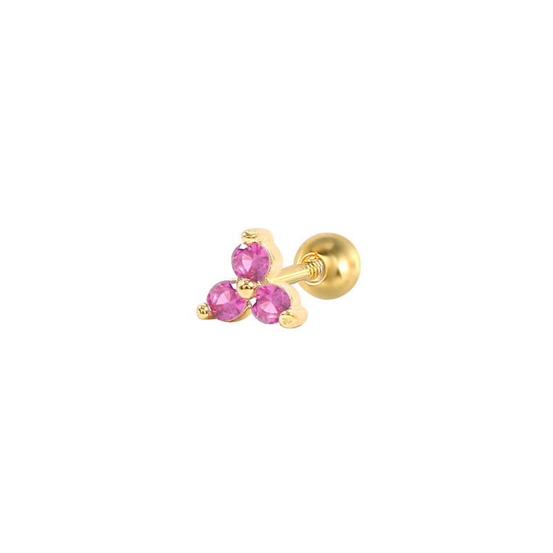 Inlay Design 1 Piece Silver Zircon Geometric Flower Ear Studs