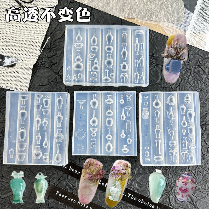 Highly Transparent Nail Art Mold 3D Stereo New Chinese Vase Blue and White Porcelain DIY Stereo Relief Carved Glue Nail Decoration