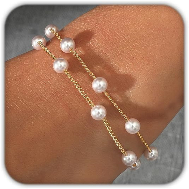 DIY Beaded Abs Pearl Gold Silver Chain Imitation Pearl Bracelet Women's Double Layer Stacked Jewelry Jewelry DIY Beaded Abs Pearl Gold Silver Chain Imitation Pearl Bracelet Women's Double Layer Stacked Jewelry Jewelry