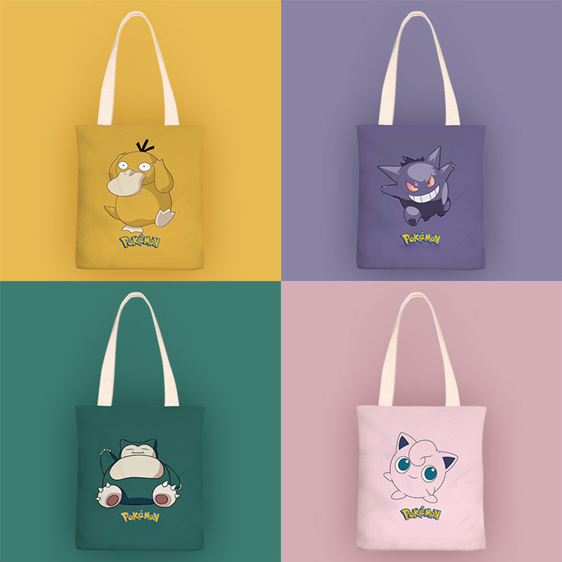 Pokémon Anime Ins Fresh Style Canvas Bag Women's Single Shoulder Simple Student Class Bag Women's 2024 Autumn and Winter Pokémon Anime Ins Fresh Style Canvas Bag Women's Single Shoulder Simple Student Class Bag Women's 2024 Autumn and Winter