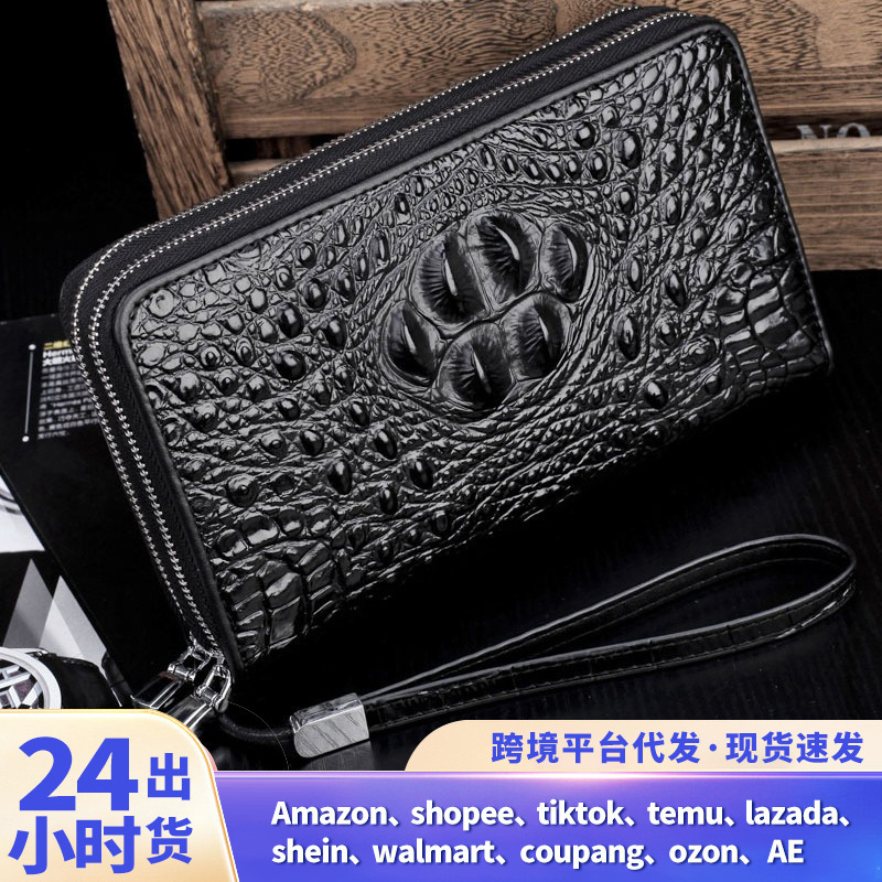 2026 Trendy Men's Crocodile Pattern Clutch Bag Double Zipper Handbag Mobile Phone Wallet Cross-Border Foreign Trade New Model Handbag