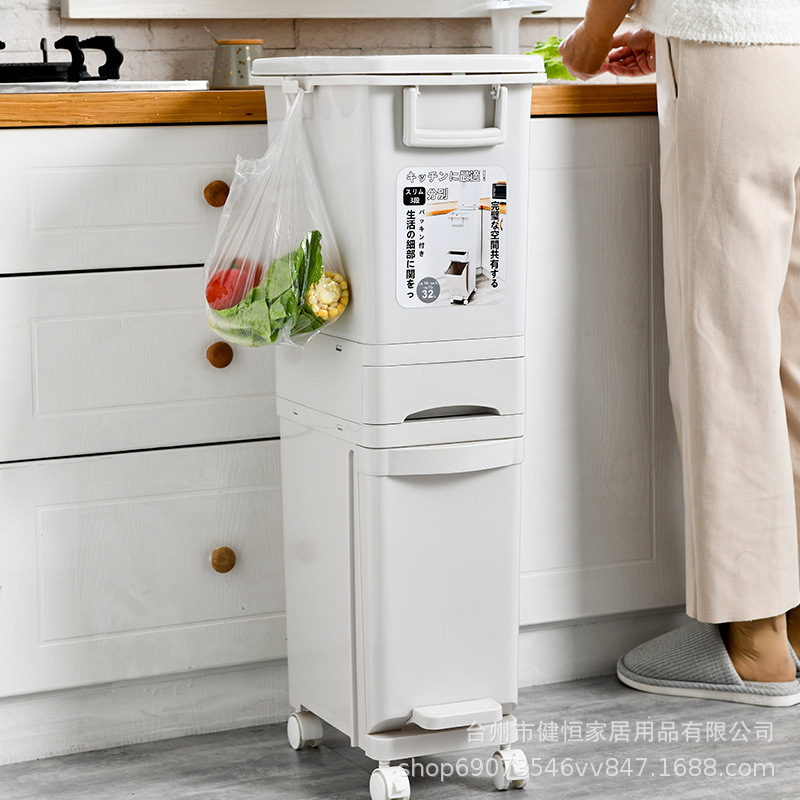 Wholesale Kitchen Trash Can Household High-Looking Foot-Operated Dry and Wet Classification with Lid Press Flip-Top Kitchen Waste Trash Can