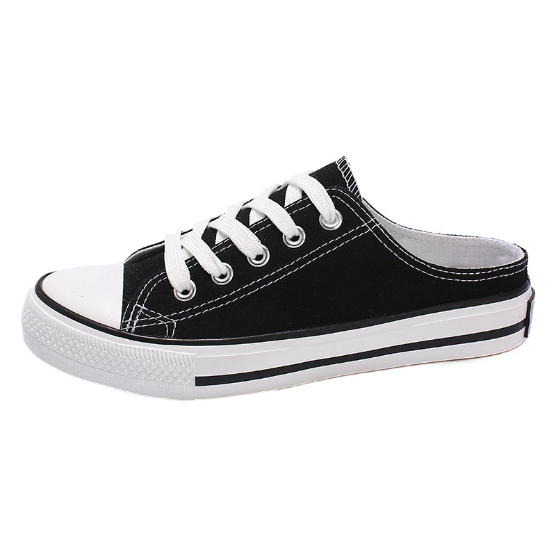 Zapatos de lona bajos de estilo coreano para mujer, zapatos perezosos de boca poco profunda, zapatos de media caña, zapatos de goma para estudiantes, zapatillas informales A05 image 1