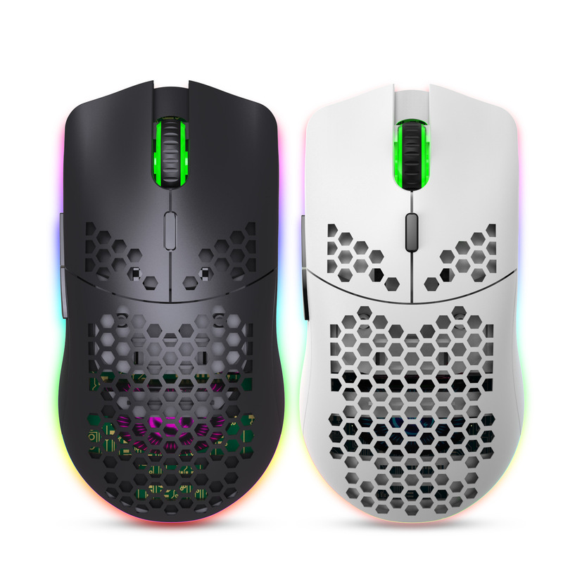 T66 hole MOUSE 2.4g wireless MOUSE lightweight design cellular RGB luminous 6-button MOUSE spot batch