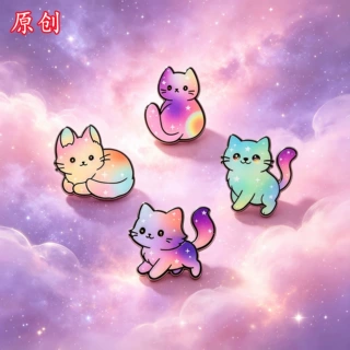 梦幻星空猫咪胸针珐琅渐变彩印星星造型服装礼服大衣配饰金属别针