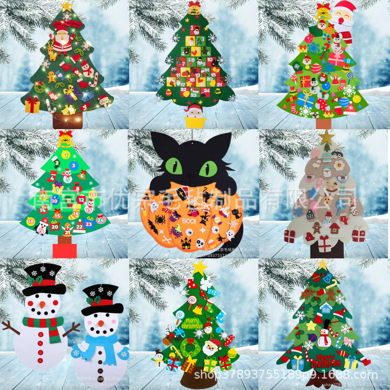 En stock árbol de navidad de fieltro transfronterizo árbol de navidad tridimensional diy empalme árbol de navidad nuevas decoraciones de navidad