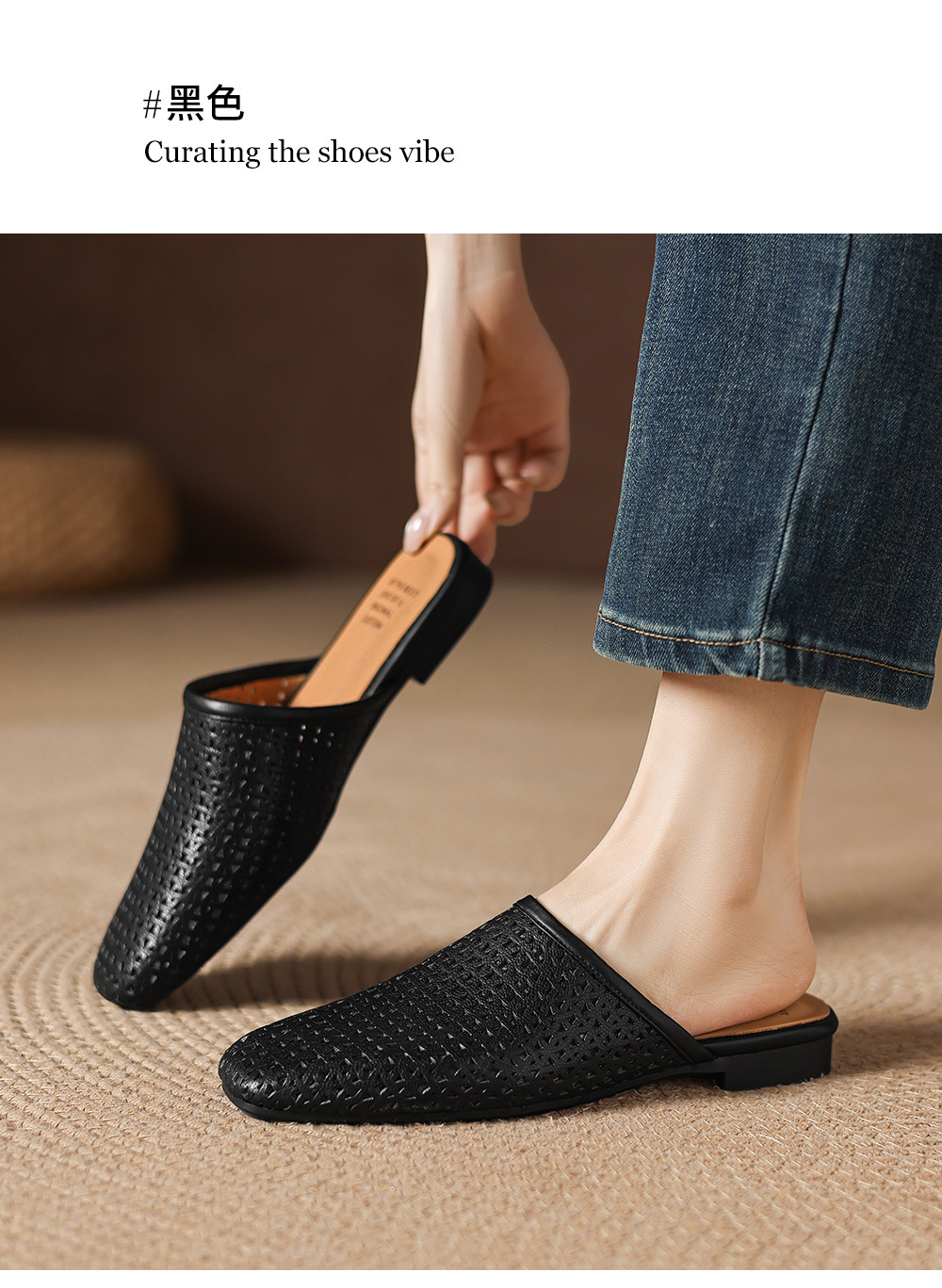 Dép sandal nữ quai chữ V đế bệt da bò mùa xuân hè — đen chi tiết 18