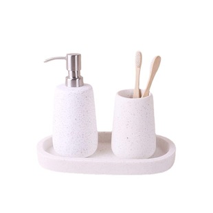 Hot-selling manufacturers resin terrazzo effect bathroom three-piece lotion bottle gargle Cup towel tray bathroom three-piece set