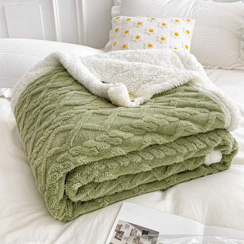 New Nordic simple large-flowered lamb velvet taffeta autumn and winter jacquard blanket double thickened gift leisure blanket