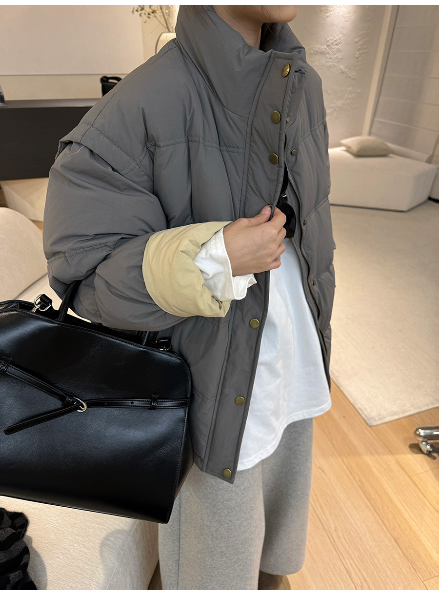 黎诺韩系休闲拼色白鸭绒羽绒服女2024冬季新款立领宽松面包服外套详情9