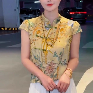 新中式衬衣女2025夏季夏款开衫百搭刺绣不规则百搭短袖上衣潮爆款