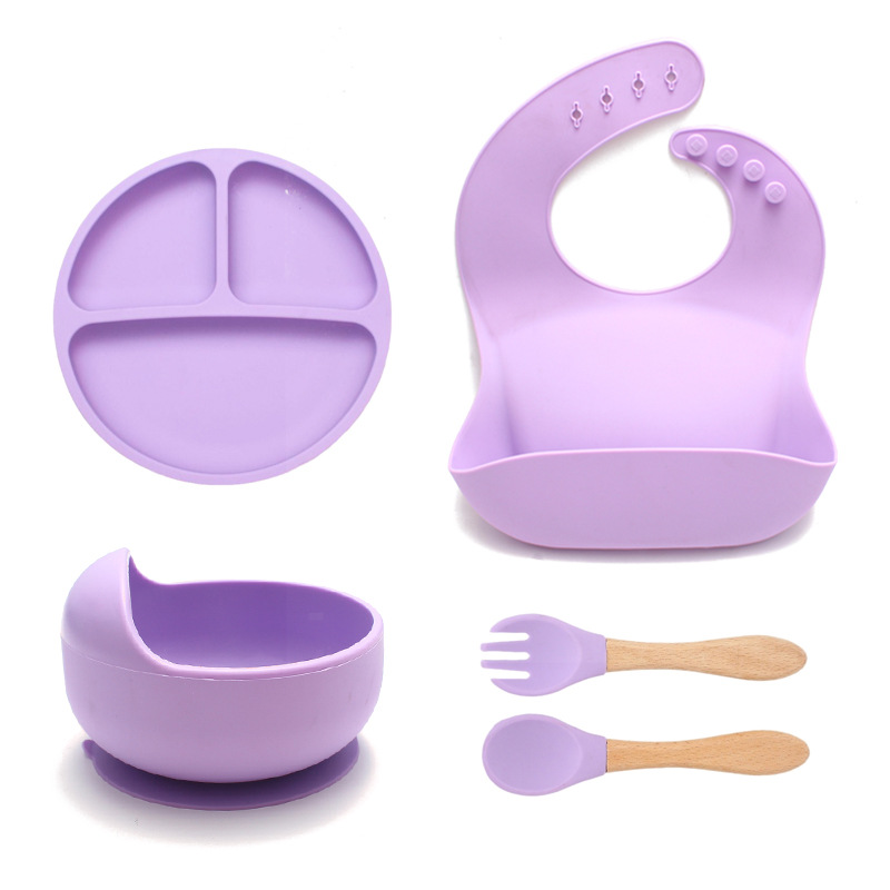 Plato de cena transfronterizo de silicona con ventosa, cuenco de comida integrado, vajilla dividida para bebé resistente a altas temperaturas, juego de ocho piezas al por mayor