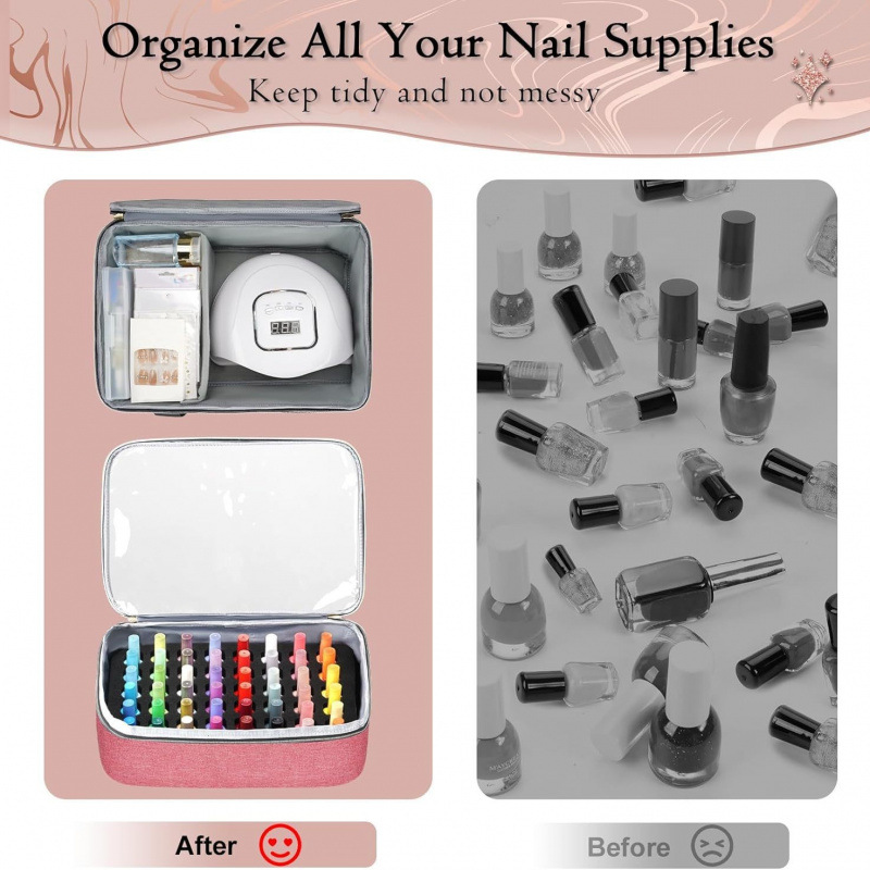 Amazon caja de almacenamiento de esmalte de uñas de gran capacidad para salir Kit de herramientas de lámpara de uñas portátil puede contener 96 botellas