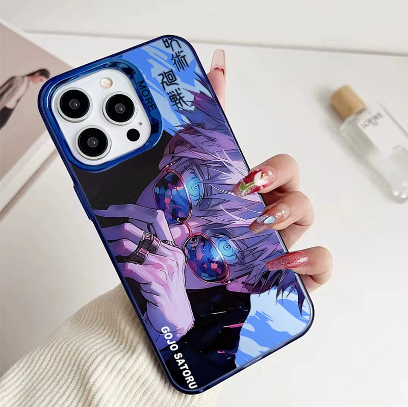 Горячая продажа, чехол для Apple iPhone 16/15, электропокрытие, серебристый корпус, 13PM аниме, 12, противоударный