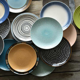 寸个性日式餐具西餐盘创意陶瓷盘子家用菜盘圆形牛排盘餐盘日料店