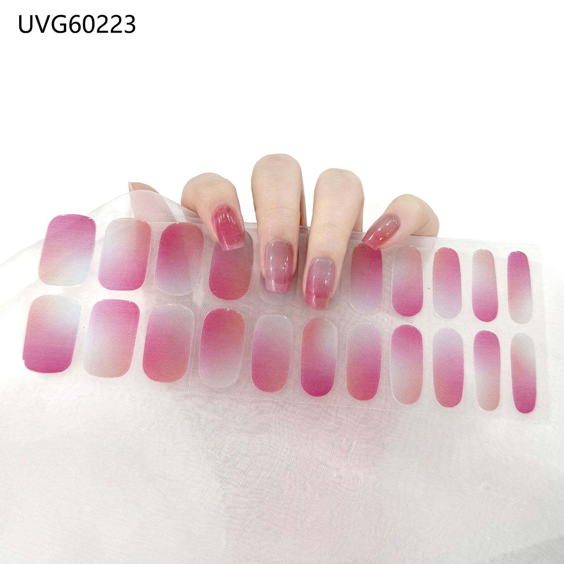 Pegatinas de uñas de gel UV transparentes efecto hielo, semicuradas, con lámina dorada, fototerapia, efecto película de aceite