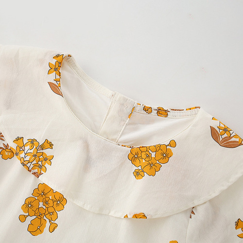 Malwee Children's Summer New Style Dress European and American Small and Medium Children Chic Round Neck Short Sleeve Girls' Dress 