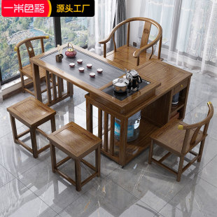 Solid Wood Rotating Tea Table Balcony Household Mobile Tea Table Tea Table and Chair Combination Small Coffee Table Kettle Set