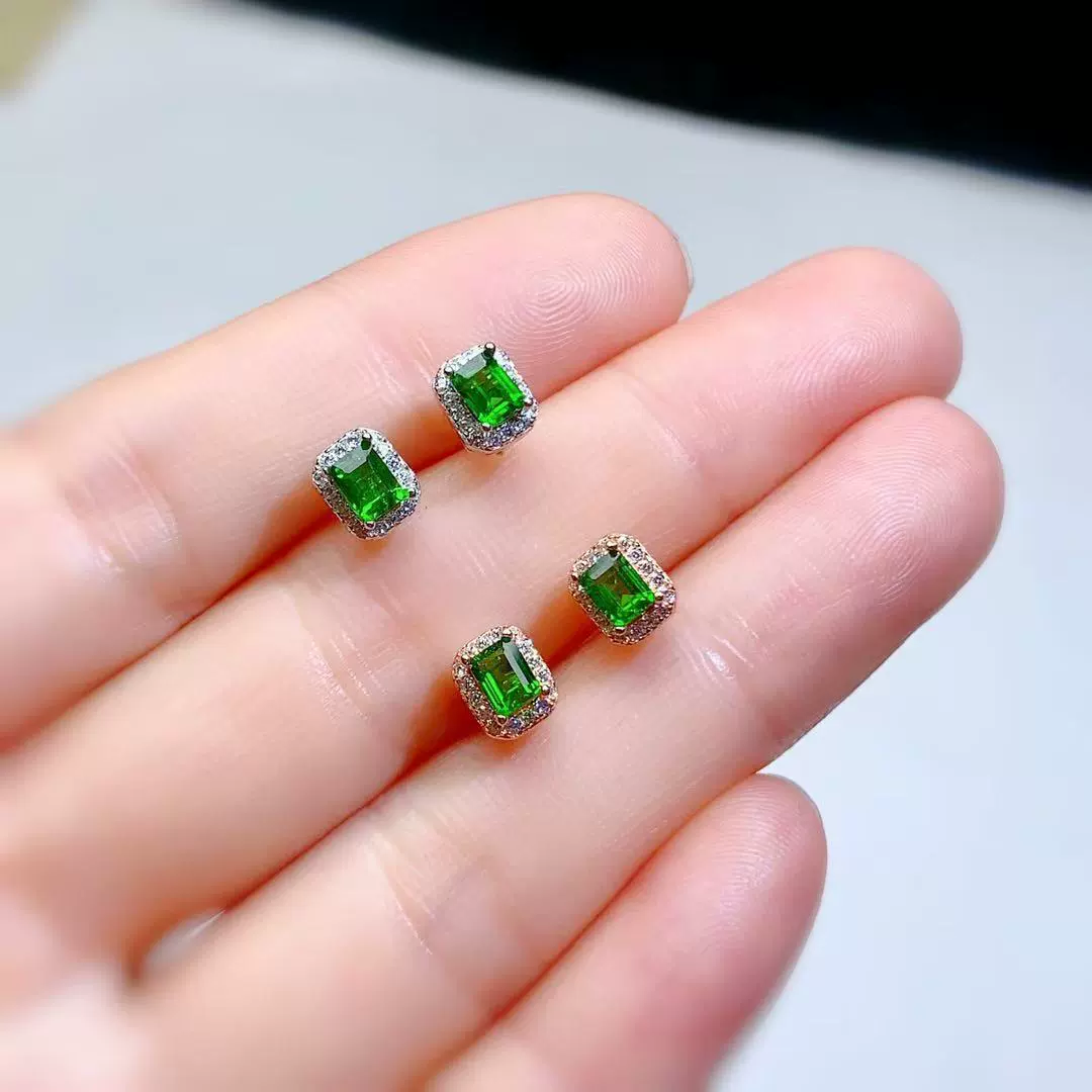 Маленькие прямоугольные серьги из стерлингового серебра S925 с инкрустацией натурального диопсида, простые, модные, свежие, компактные, красочные ювелирные серьги для женщин