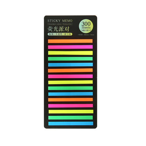 Ultra-slim index stickers, 300 pieces of fluorescent PET waterproof colorful sticky notes with key translucent sticky notes