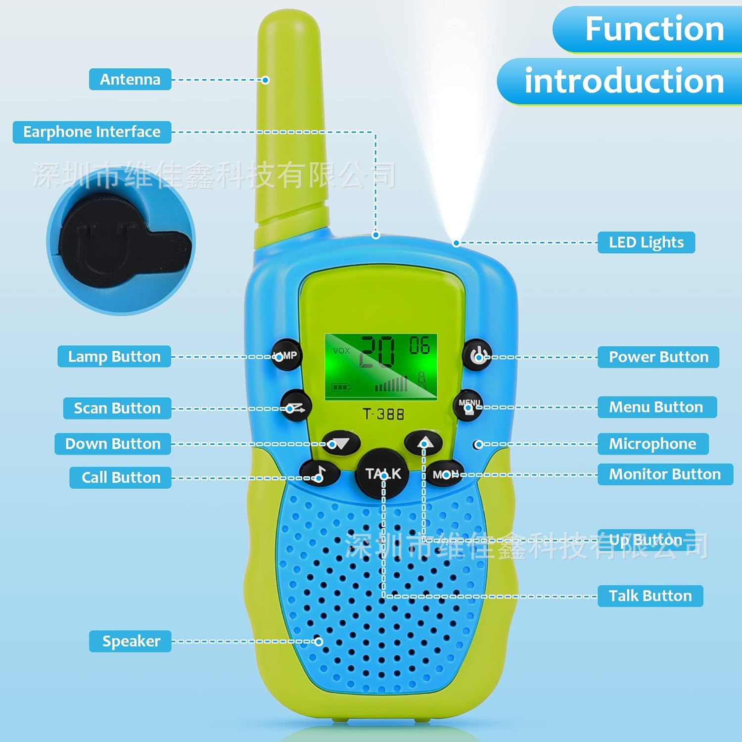 Comercio exterior T388 niños walkie-talkie al aire libre actividades entre padres e hijos mini walkie-talkie de mano walkie-talkie inalámbrico