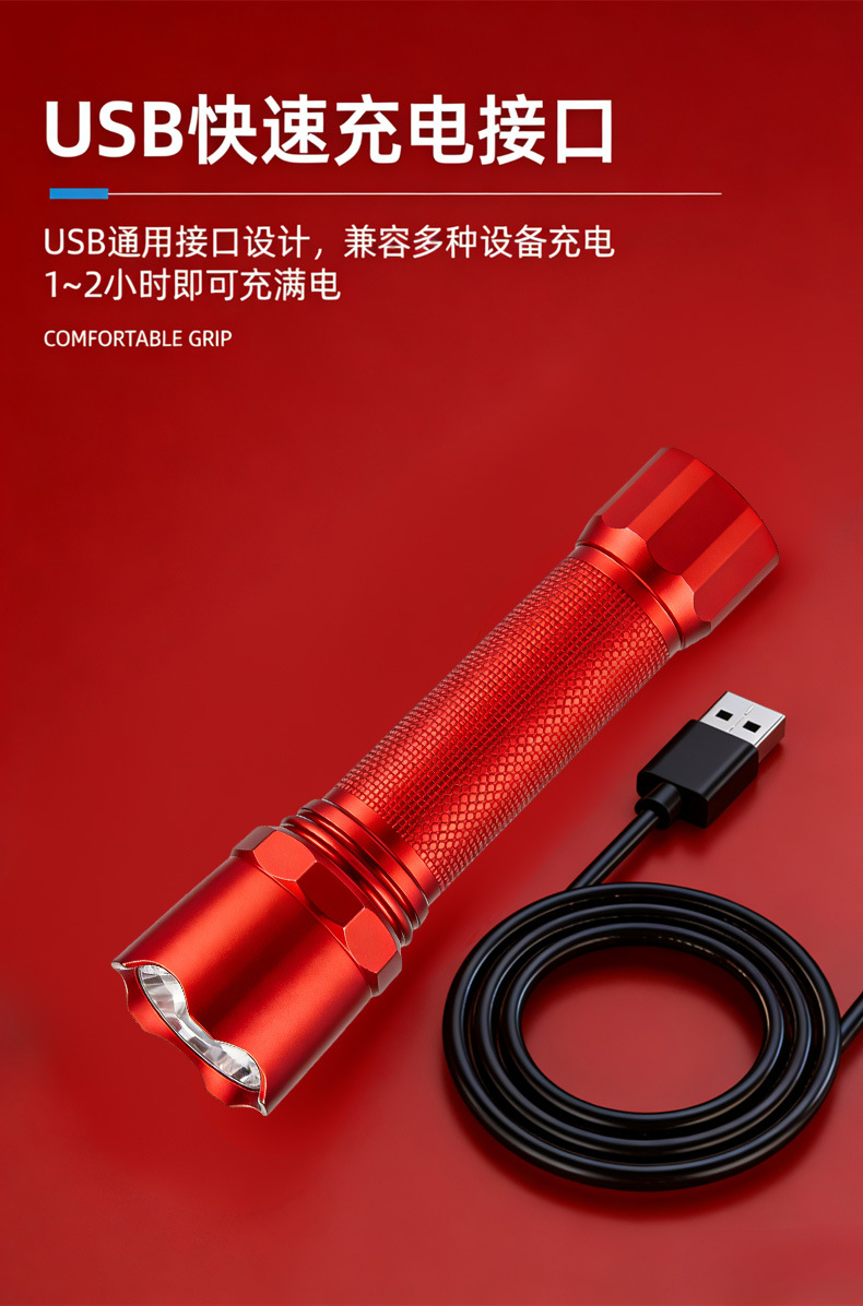 Strong Light Rechargeable Led Flashlight, Super Bright, Festive, Bright Future, Portable Outdoor Lighting Lamp Cz010