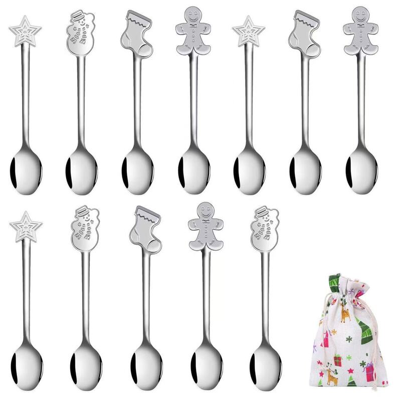 12-Piece Christmas Mini Spoon Set Stainless Steel Spoons for Coffee, Tea, Soup, Candy, Dessert, Seasoning, Ice Cream, and Tableware