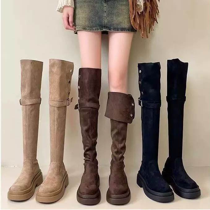 厚底过膝长靴女2025新款秋夏季两穿复古骑士靴长筒高筒靴子瘦瘦靴