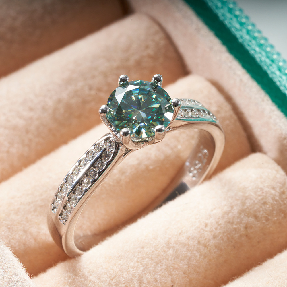 Anillo de piedra de color azul-verde para mujeres 123 quilates de bolígrafo de taladro de plata S925 al por mayor en stock transfronterizo