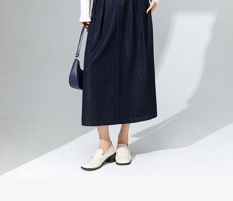 Bộ chân váy denim và áo gilê kiểu Pháp phong cách Hồng Kông, mặc nhiều lớp, thời trang dạo phố — Váy xanh 65338 chi tiết 4