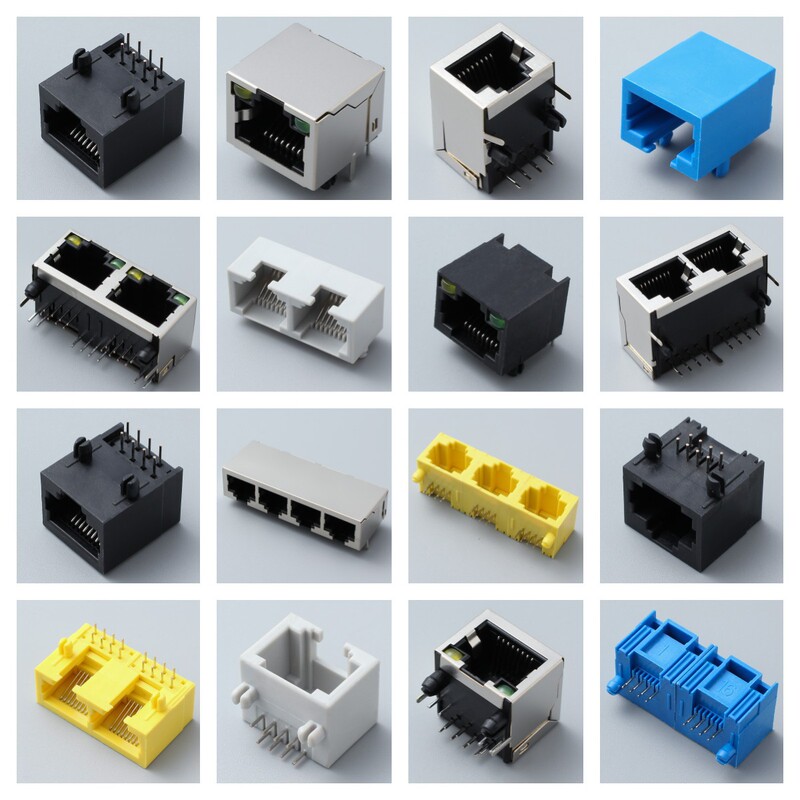 Rj45 Network Port Connector with Led Light with Bullet Belt Shielding 90 Degree Plug-In Network Port Socket Rj45 Network Cable Interface