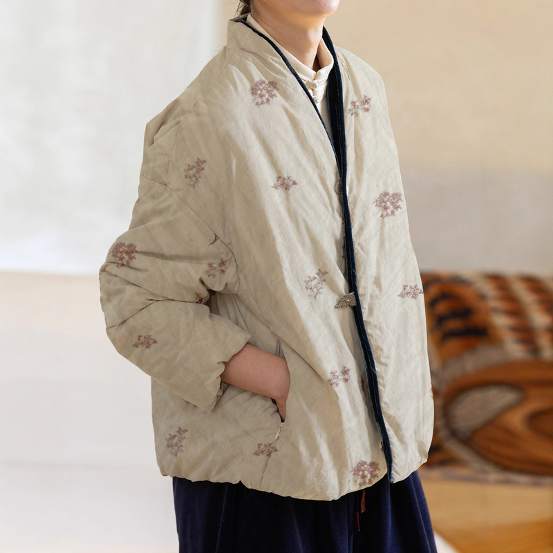 Down Jacket 90% down Women's New Embroidered Short down Coat Winter Top Fluffy Warm down Jacket V-Neck C1106