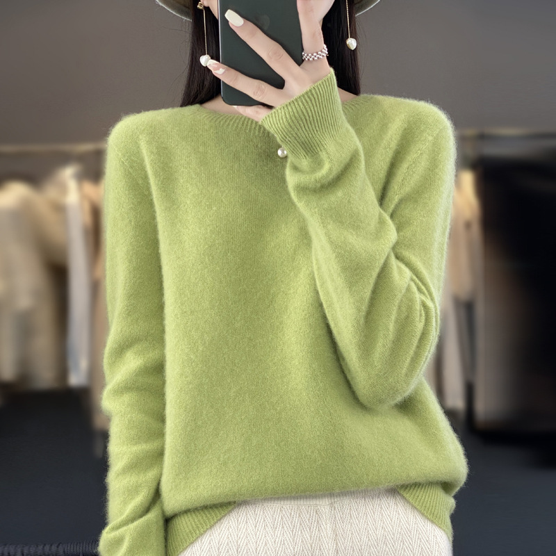 一线成衣v领针织衫女套头打底纯羊毛衫秋冬长袖毛衣短款上衣|undefined