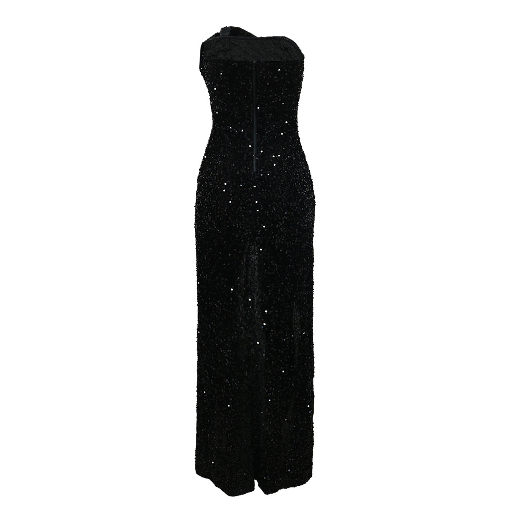 Sequined Evening Dress Sexy Tube Top Irregular Asymmetric Dress Trailing Dress Women