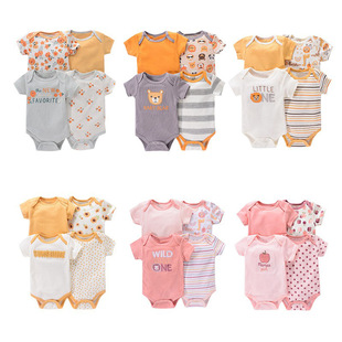 Summer baby short-sleeved climbing suit 0-1 years old baby boys and girls cute bag fart four-piece set wholesale foreign trade