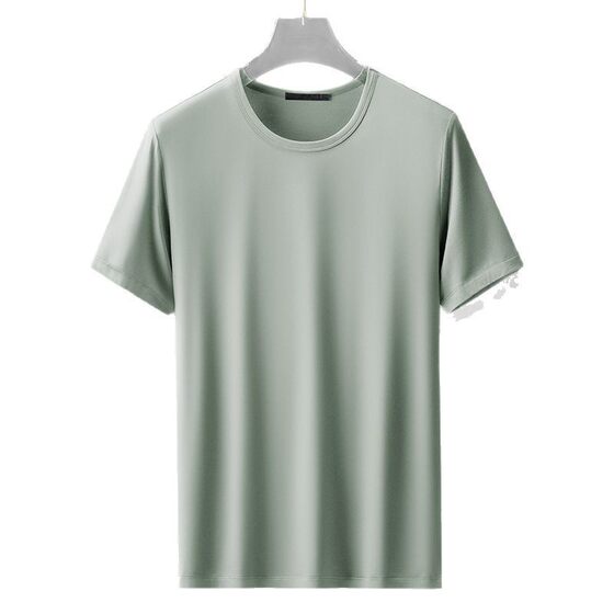 Cross-Border Short-Sleeved T-Shirt Men's Slim Summer New Ice Silk Pure Color Thin Top Quick-Drying Bottoming Shirt T-Shirt