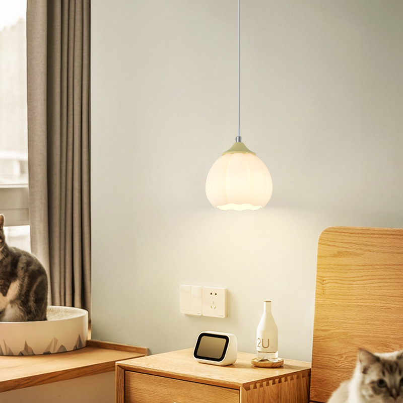 Crema estilo calabaza dormitorio cabecera pequeña araña Simple Red moderna barra roja pasillo de entrada de una sola cabeza colgando lámparas de alambre