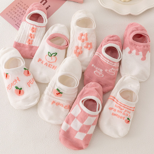 Korean version of Japanese student cotton socks pink cartoon shallow mouth invisible socks on behalf of summer white socks ladies boat socks
