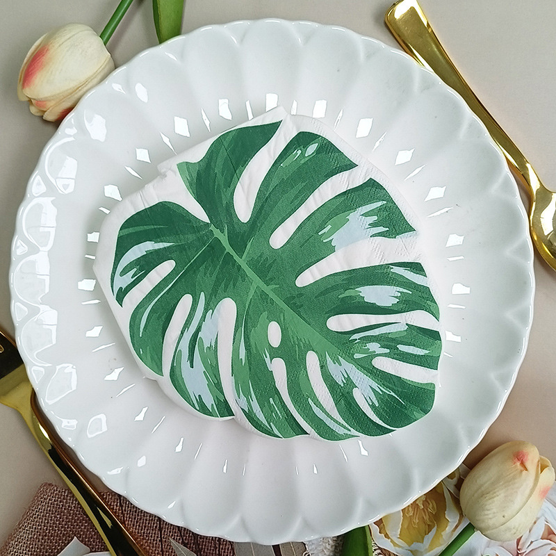 Cross Border Hot Sale Palm Leaf Printed Napkin Shaped Paper Towel Party Decoration Disposable Printed Paper Towel Napkin