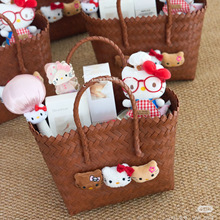 复古条纹腊肠狗狗编织包手提包尼龙绳吊坠托特包手拎女包沙滩包