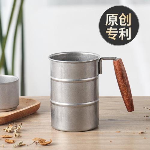 Outdoor mug 304 stainless steel cup retro large capacity wine cup with lid creative camping beer cup