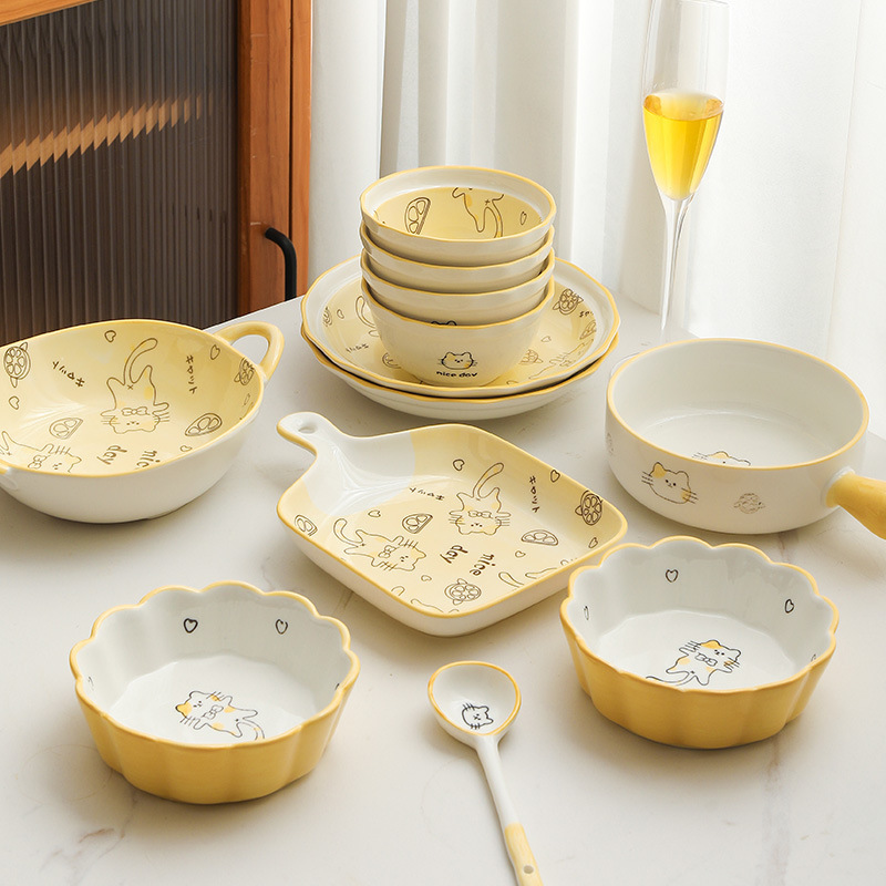 Dishes and Dish Set Household Wholesale Tableware ins Style Dishes and Plates Ceramic Plate Dish Dish and Dish Combination Good-looking Bowl