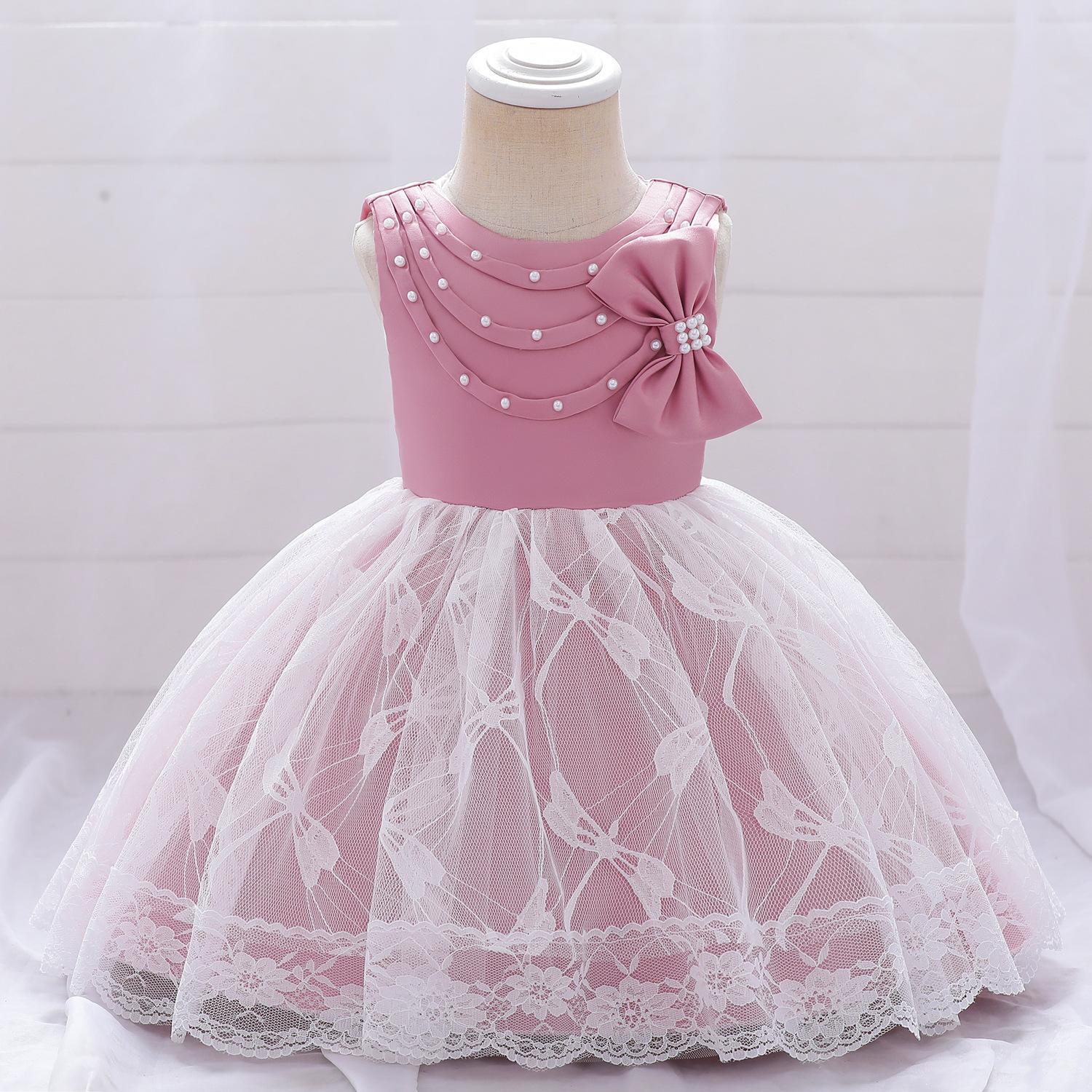 Nuevas niñas vestido europeo y americano encaje arco niñas falda niños vestido princesa vestido de una sola pieza entrega