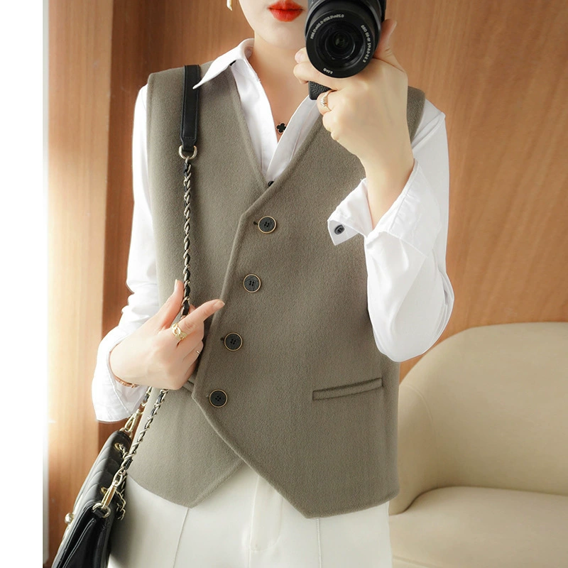 Весенний и Осенний женский жилет шерстяной двухсторонний жилет без рукавов