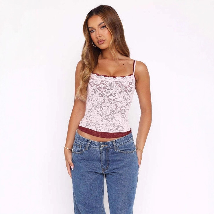 Amazon Foreign Trade European and American Style 2025 New Women's Two-Color Lace Jacquard Suspender Sexy Sexy Tops for Women