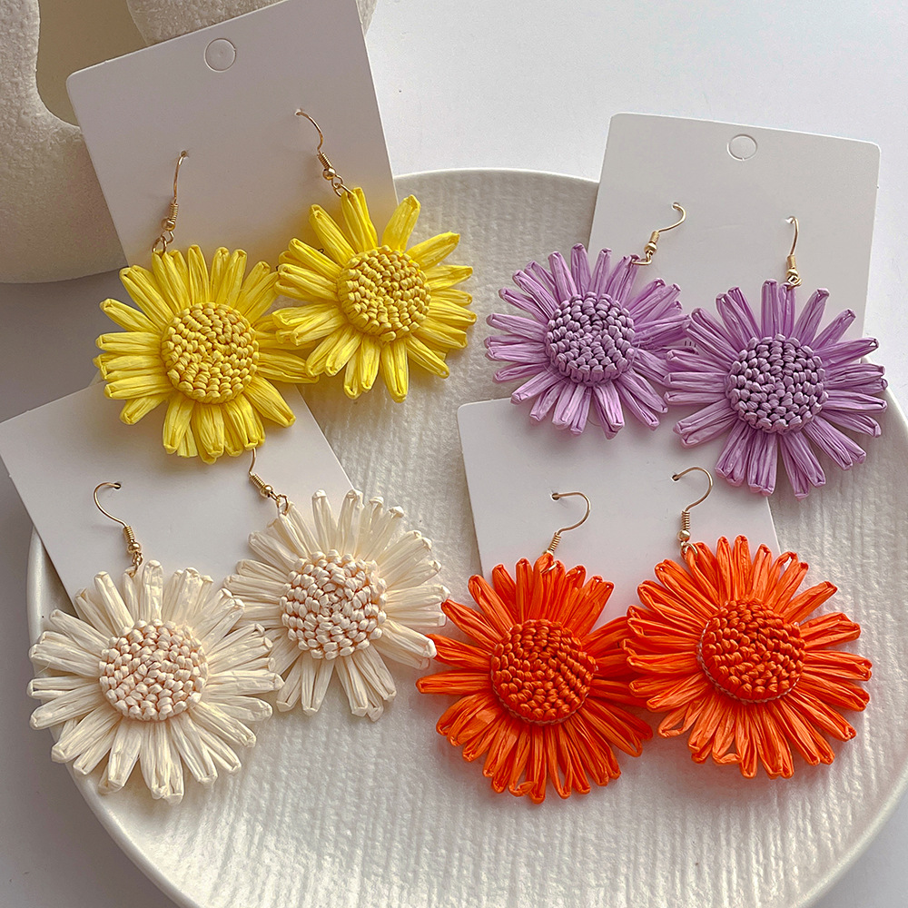 9g Weight Drop Earrings Classification 1 Pair Quantity 1 Pair Vacation Sweet Simple Style Flower Handmade Raffia Drop Earrings