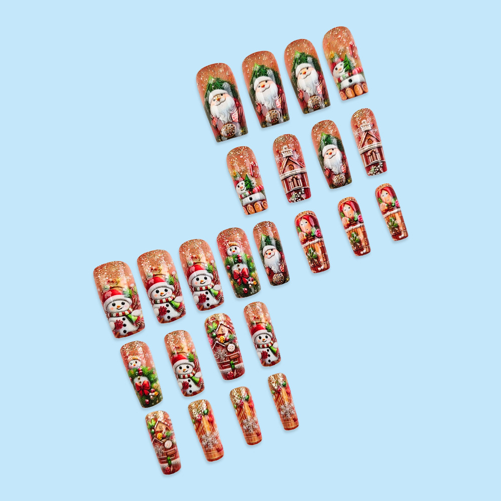 Ventas transfronterizas en caliente Navidad manicure relieve muñeco de nieve para usar un parche de uñas 24 piezas de productos terminados parches de uñas falsas image 4