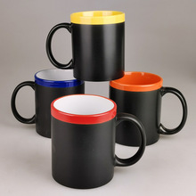 创意陶瓷杯 C把手陶瓷杯 陶瓷粉笔杯 外无光黑杯 色釉口