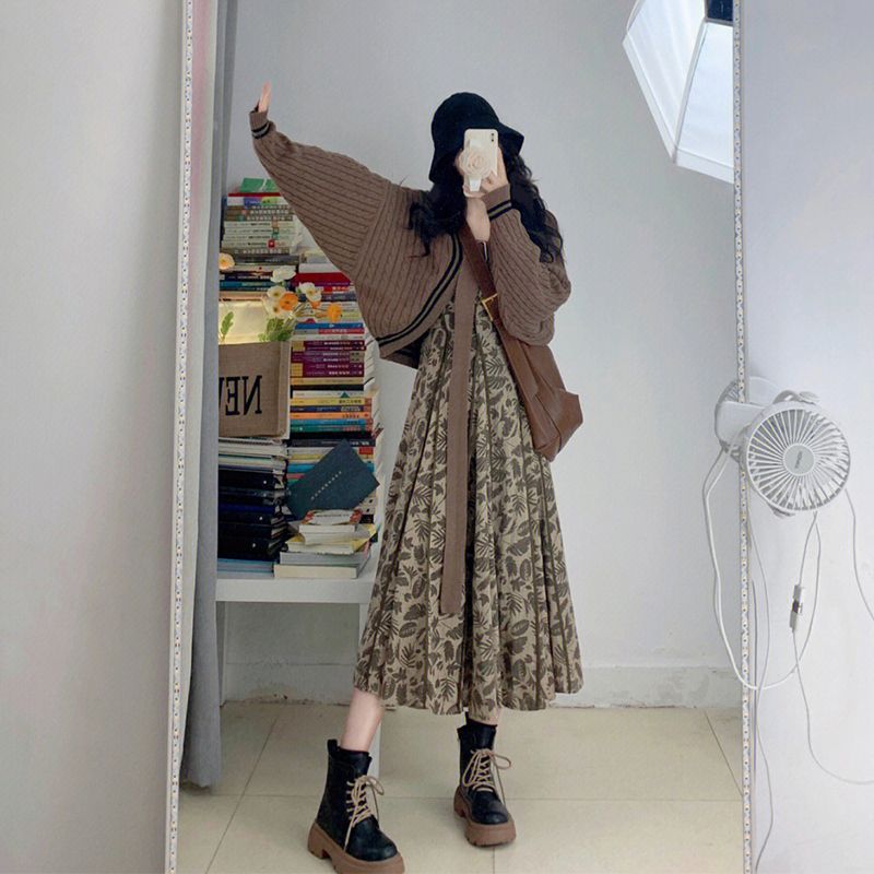 法式秋季穿搭收腰长裙2025年新款辣妹套装碎花长袖连衣裙子女|undefined
