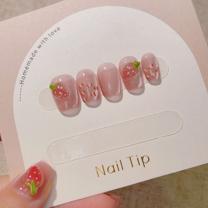 Handmade three-dimensional strawberry cute wind cat's eye wearing nail nail nail piece temperament fake nail patch small red book explosions
